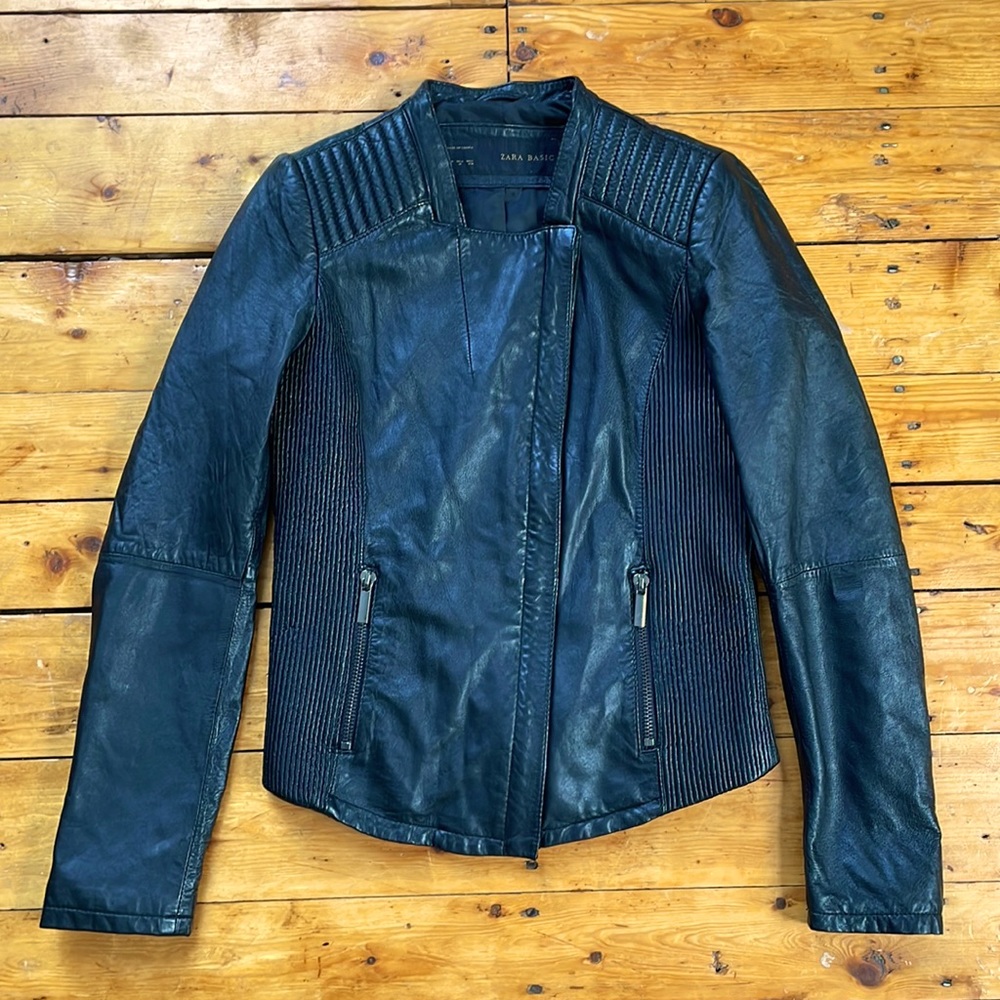 Zara Basic Lambskin Leather Jacket - image 4